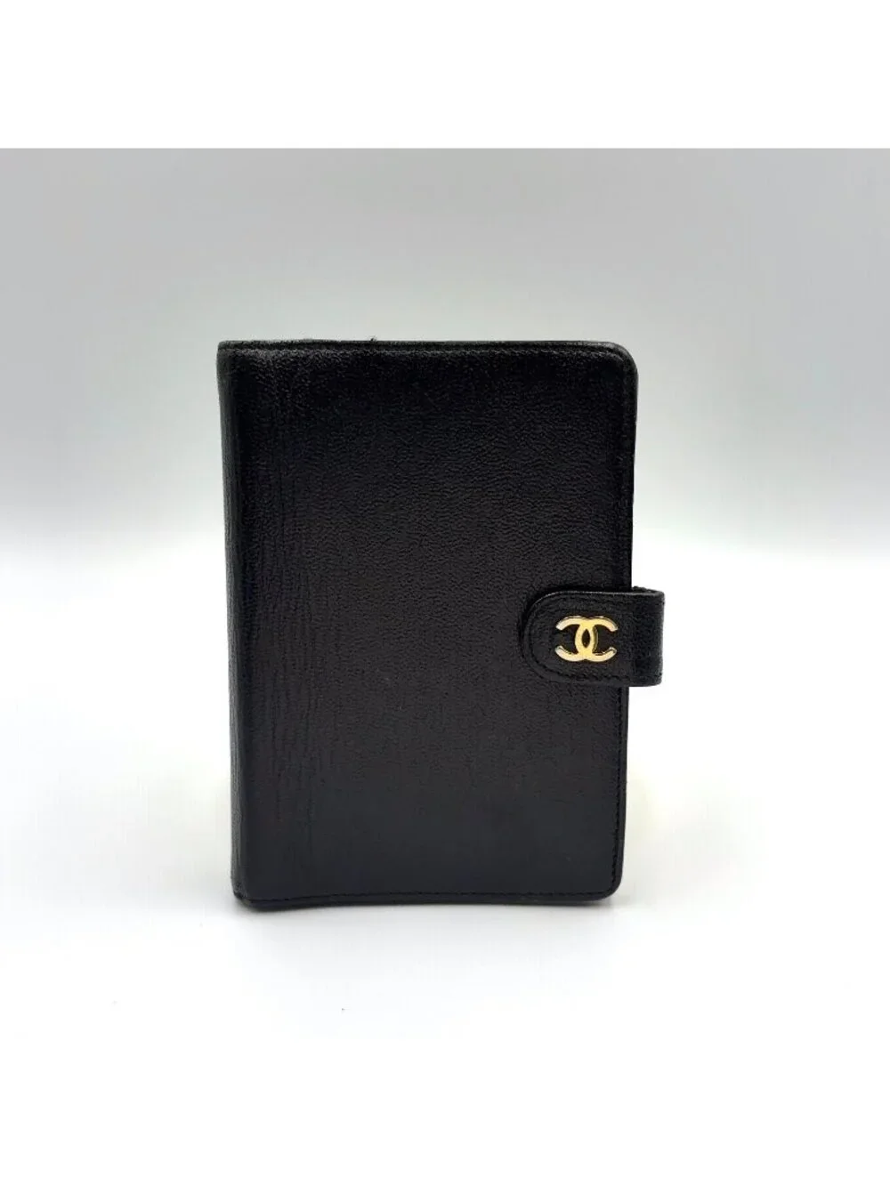Chanel CC Logo Mini Caviar Leather Black Notebook Cover Gold Agenda